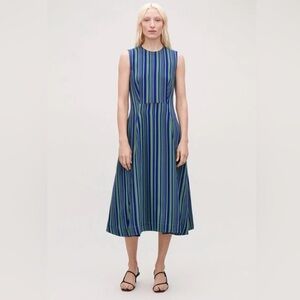COS Blue and Green Striped Midi Dress